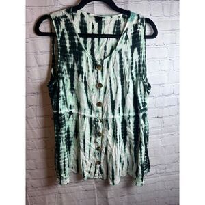 Torrid Tie Dye Button Front Tank Top Plus Size Casual Green White Size 0‎